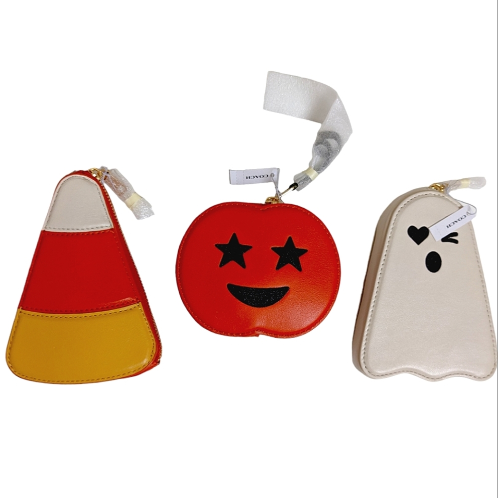 ✨Full Set!💛 Coach 3 Halloween Fall Coin Pouches, Candy Corn, Pumpkin, Ghost